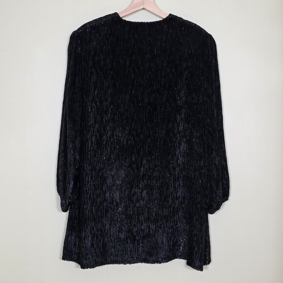 VTG Diane Freis Burnout Velvet Cardigan 1X Black Metallic Lined LS Lagenlook - Picture 2 of 16